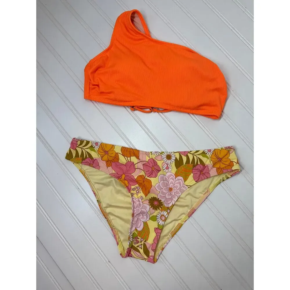 Cupshe Two Piece Swimsuits One Shoulder Top & Bikini Bottoms Bundle Swim Small